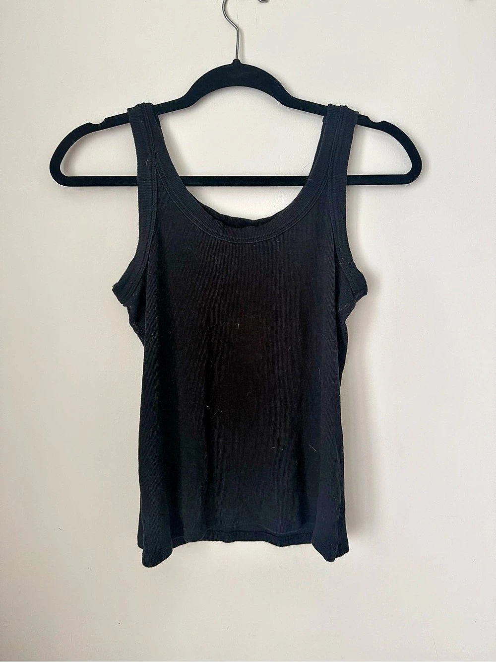 easy standard Rib Fitted Scoop Tank Black Tank Top